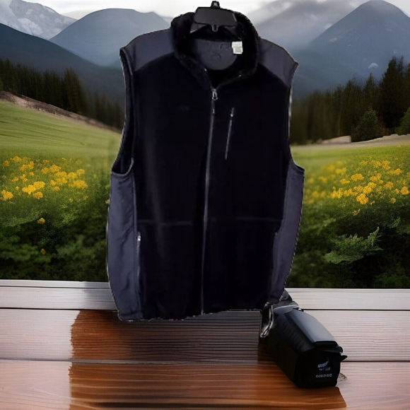 Orvis Men's XL Warm Black Fleece And Fur Lined Zip Vest 3 Pockets in Front - Picture 2 of 10